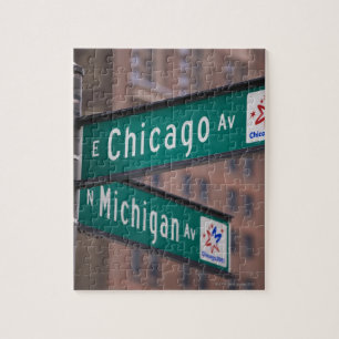 Chicago and Michigan Avenue signposts, Chicago, Jigsaw Puzzle