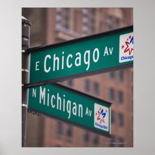 Chicago and Michigan Avenue signposts, Chicago, Poster