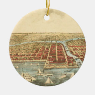 Chicago Antique Map, LaSalle Street and River Ceramic Ornament
