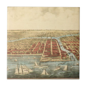 Chicago Antique Map, LaSalle Street and River Ceramic Tile
