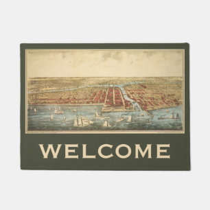 Chicago Antique Map, LaSalle Street and River Doormat