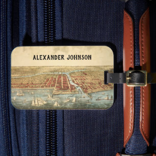 Chicago Antique Map, LaSalle Street and River Luggage Tag