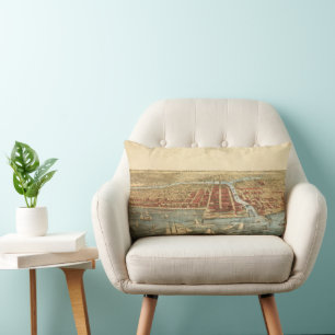 Chicago Antique Map, LaSalle Street and River Lumbar Cushion