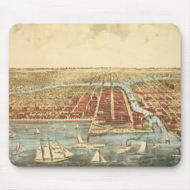 Chicago Antique Map, LaSalle Street and River Mouse Pad (Front)
