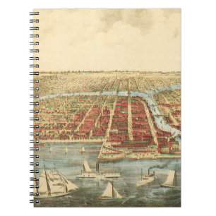 Chicago Antique Map, LaSalle Street and River Notebook