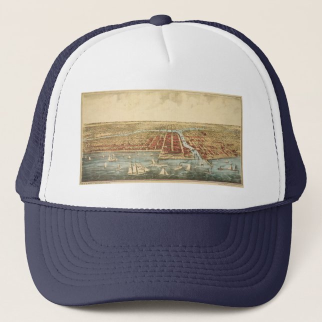 Chicago Antique Map, LaSalle Street and River Trucker Hat (Front)