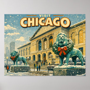Chicago Art Institute in winter postcard Poster