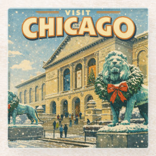 Chicago Art Institute in winter poster Glass Coaster