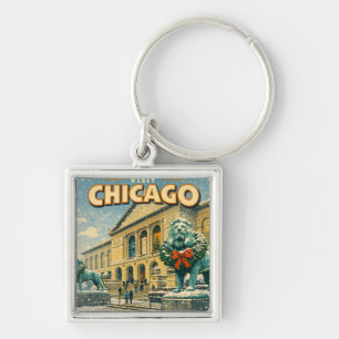 Chicago Art Institute in winter poster Key Ring