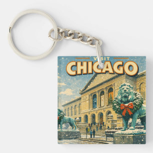 Chicago Art Institute in winter poster Key Ring