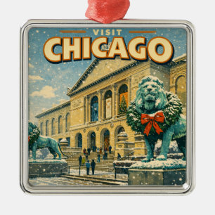 Chicago Art Institute in winter poster Metal Ornament