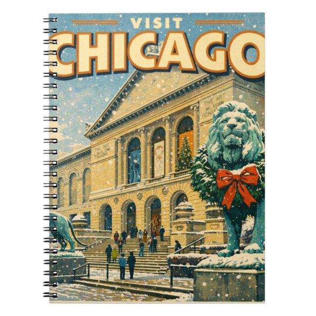 Chicago Art Institute in winter poster Notebook (Front)