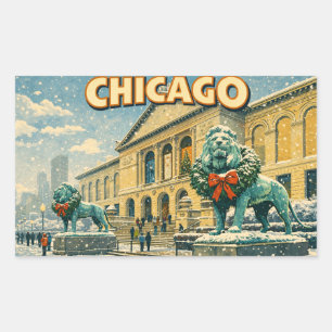 Chicago Art Institute in winter poster Rectangular Sticker
