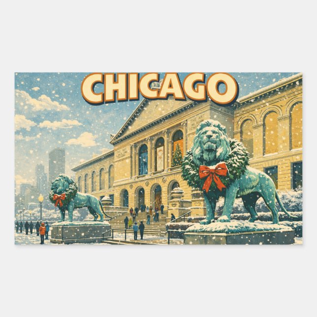 Chicago Art Institute in winter poster Rectangular Sticker (Front)