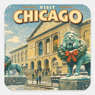 Chicago Art Institute in winter poster Square Sticker