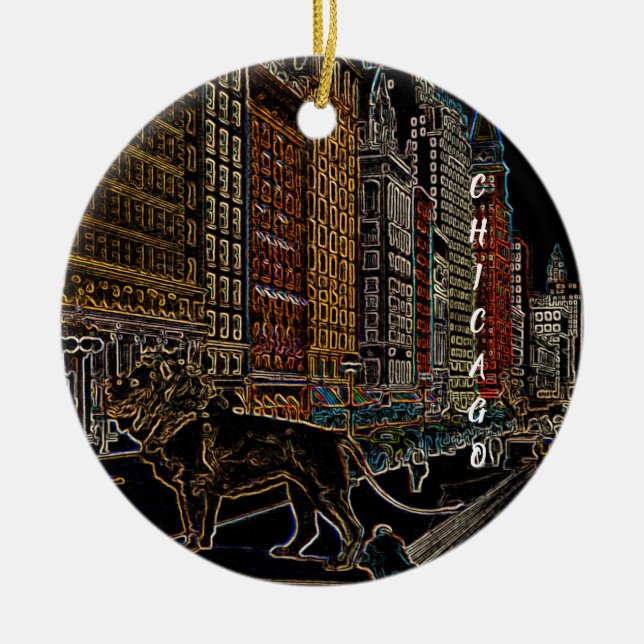 CHICAGO ART INSTITUTE LIONS MICHIGAN AVE NEON 1930 CERAMIC ORNAMENT (Front)