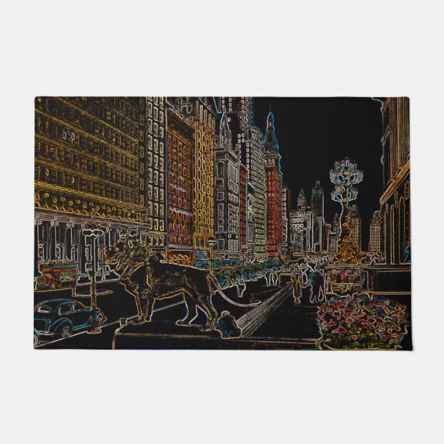 CHICAGO ART INSTITUTE LIONS MICHIGAN AVE NEON 1930 DOORMAT (Front)