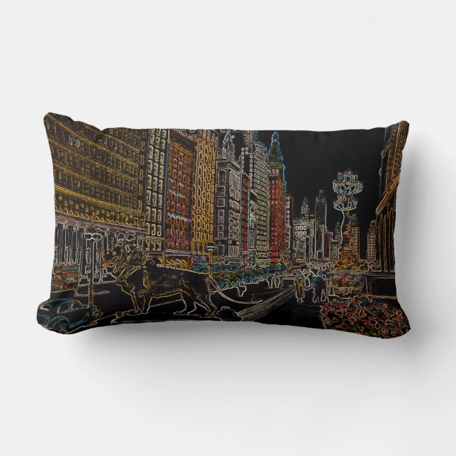 CHICAGO ART INSTITUTE LIONS MICHIGAN AVE NEON 1930 LUMBAR CUSHION (Front)