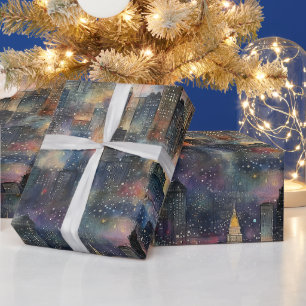 Chicago at Christmas & New Year's Watercolors Wrapping Paper