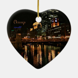 Chicago at Night cityscape Ceramic Ornament