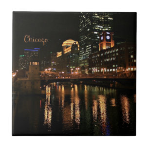Chicago at Night cityscape Tile