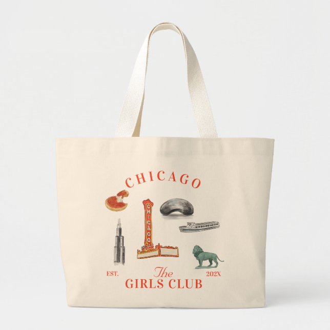 Chicago Bachelorette Girls Club Large Tote Bag (Front)