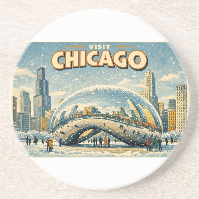 Chicago Bean in Winter coaster (Front)