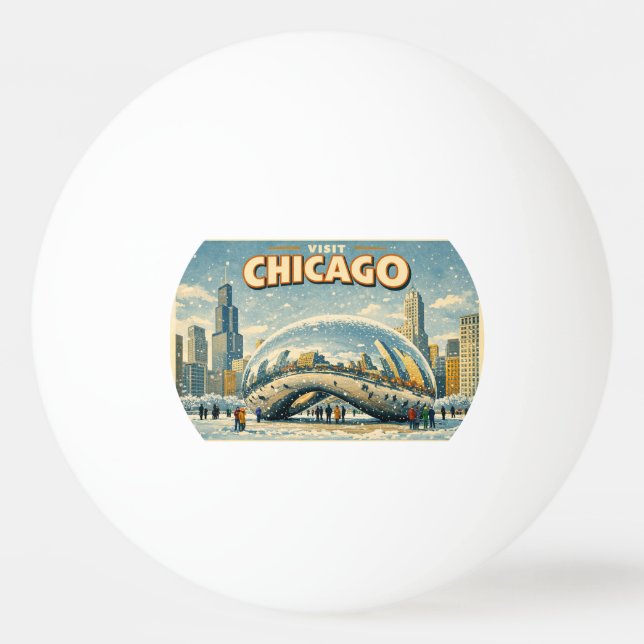Chicago Bean in Winter hat Ping Pong Ball (Front)