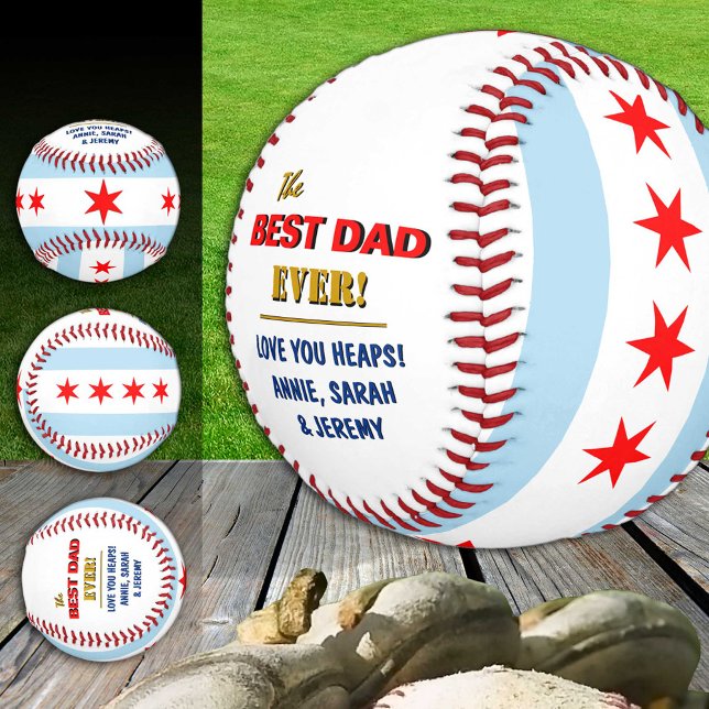Chicago Best Dad, patriotic USA, Chicago Flag Baseball (Creator Uploaded)