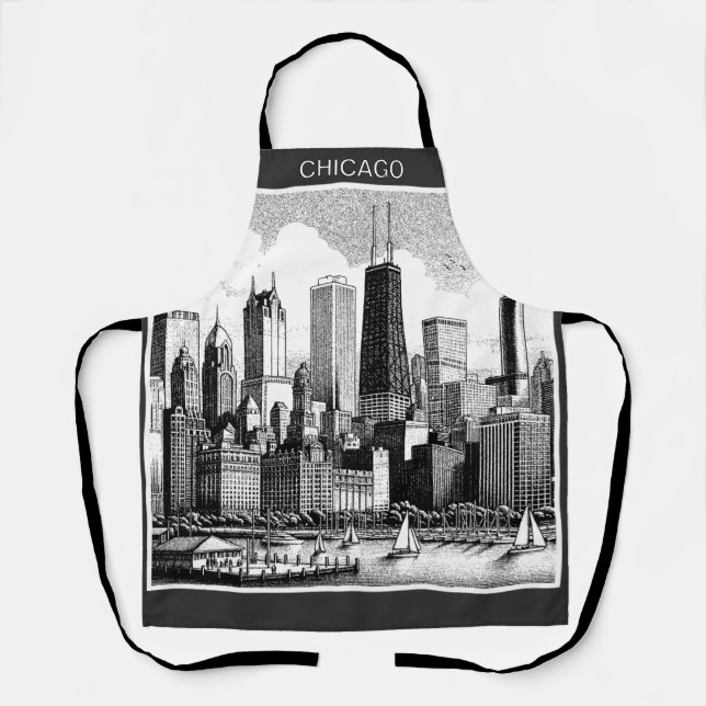 Chicago Black White  Apron (Front)
