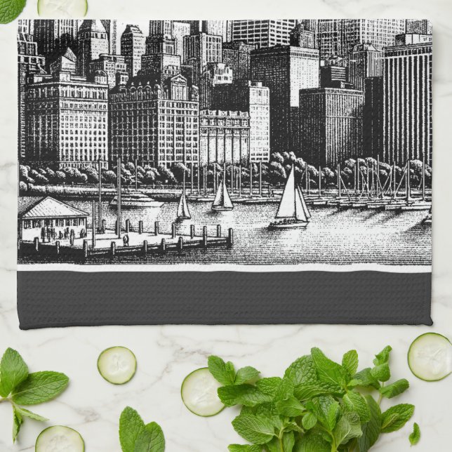 Chicago Black White  Tea Towel (Folded)