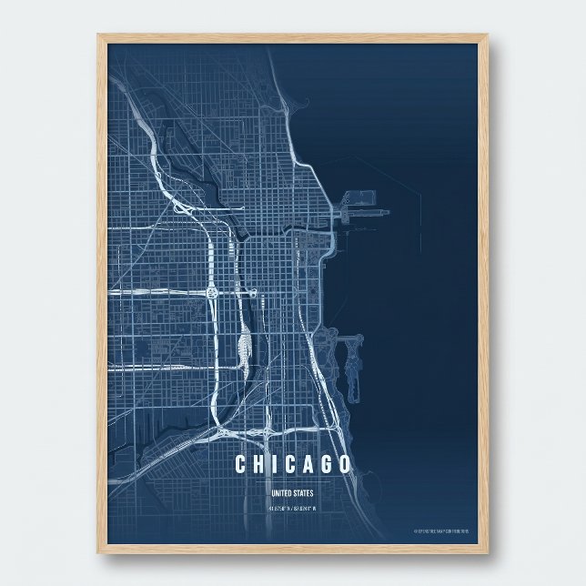 Chicago Blue Map Print Wall art Poster Gift Idea (Creator Uploaded)