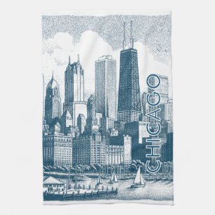 Chicago Blue White Tea Towel