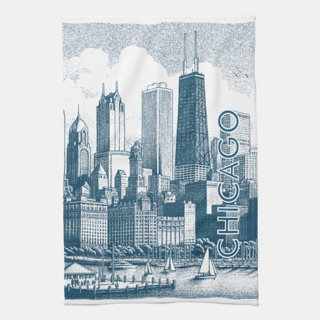 Chicago Blue White Tea Towel (Vertical)