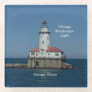 Chicago Breakwater Light glass coaster