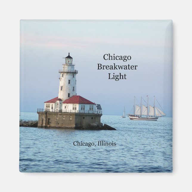 Chicago Breakwater Light & Windy II  magnet (Front)