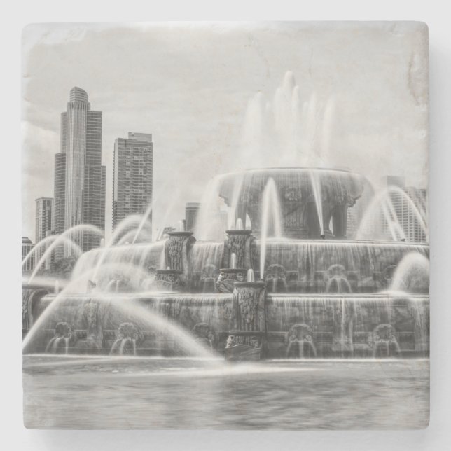 Chicago Buckingham Grayscale Stone Coaster (Front)