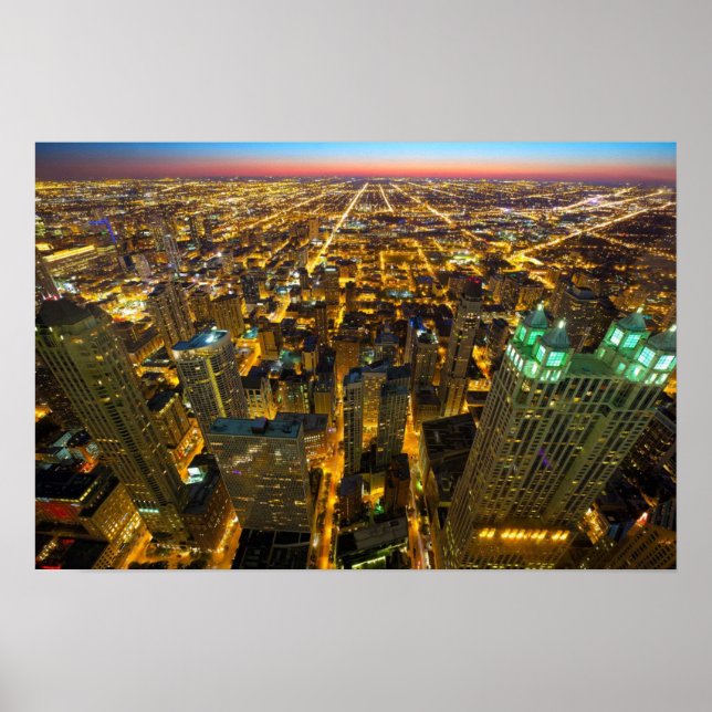 Chicago Buildings Skyscrapers Lights at Night Poster (Front)