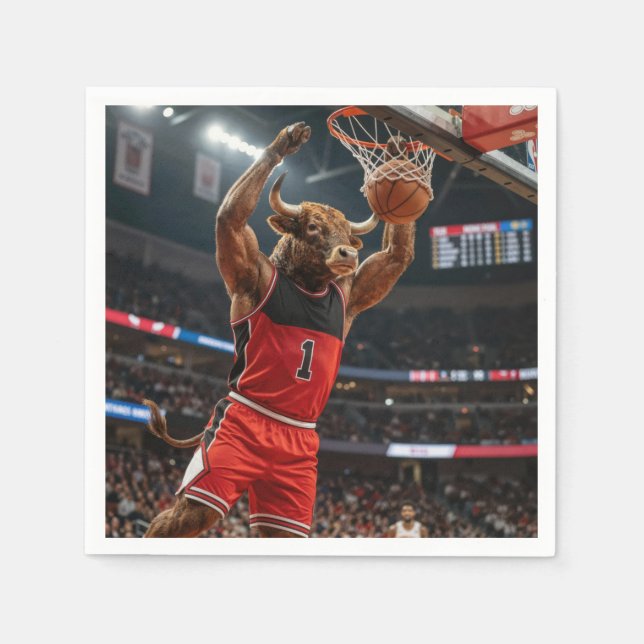 Chicago Bull Basketball Slam Dunking the Ball Napkin (Front)