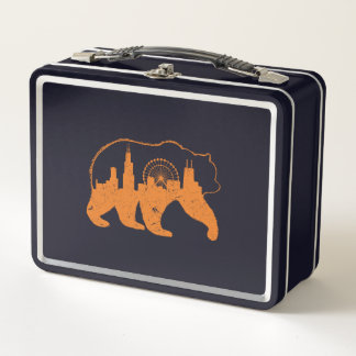 Chicago City Apparel Downtown Walking Bear Silhoue Metal Lunch Box
