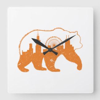 Chicago City Apparel Downtown Walking Bear Silhoue Square Wall Clock