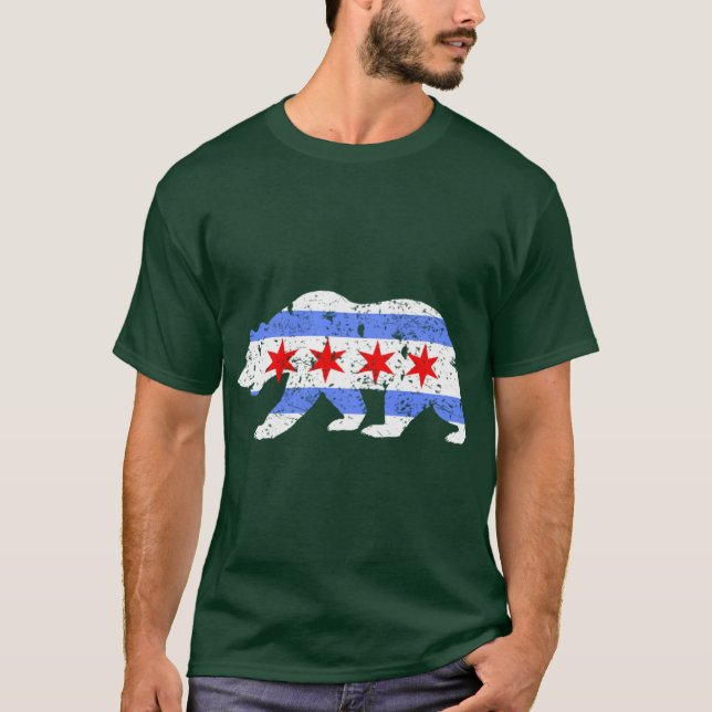 Chicago City Flag Distressed Bear Pullover (Front)