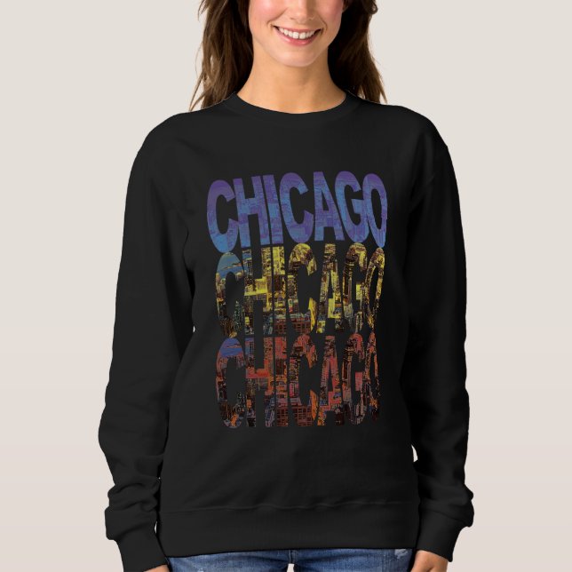 Chicago City Flag Downtown Skyline Chicago Sweatshirt (Front)