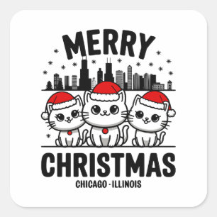 Chicago City Illinois Merry Christmas USA Square Sticker