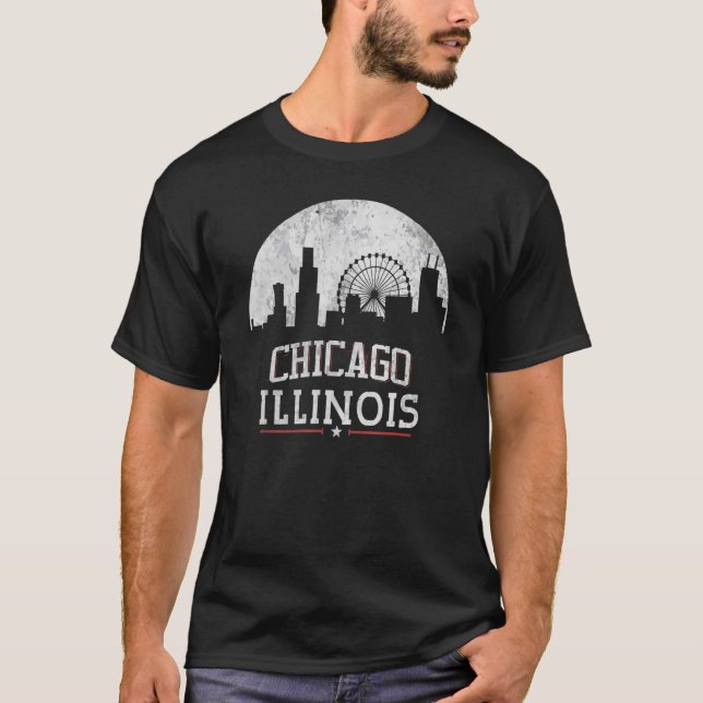 Chicago City Illinois Skyline Usa American Flag Pr T-Shirt (Front)