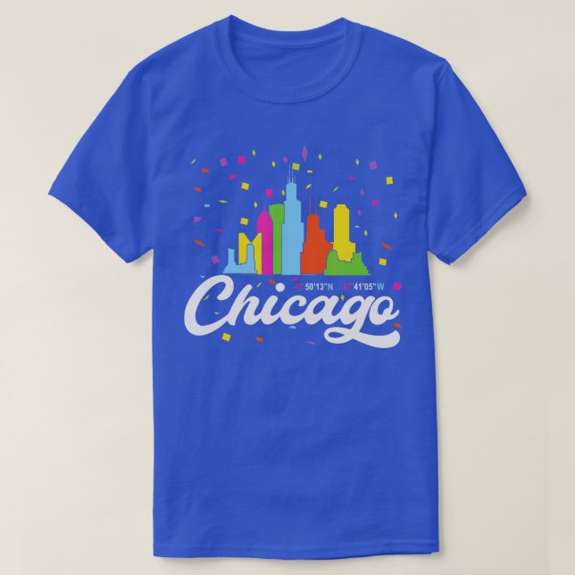 Chicago City  Illinois Skyline USA American Flag  T-Shirt (Design Front)