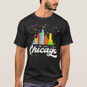 Chicago City Illinois Skyline USA American Flag T T-Shirt