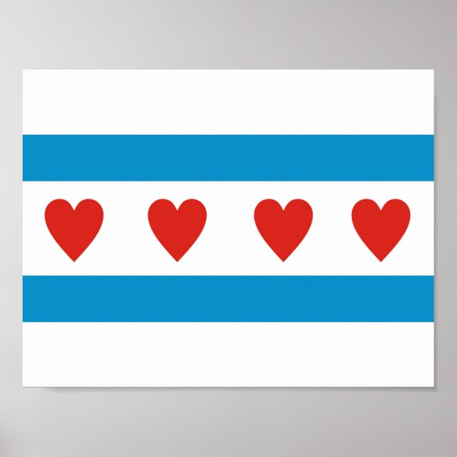 chicago city love flag hearts usa united states am poster (Front)