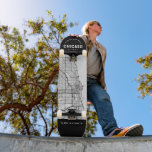 Chicago City Map Skateboard<br><div class="desc">A unique map of the beautiful city of Chicago,  Illinois.  This skateboard features a street map of the city inside a black border on the top and bottom.   
A fun way to represent the city you love and reside in!</div>