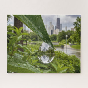 Chicago City Reflected in a Raindrop Jigsaw Puzzle